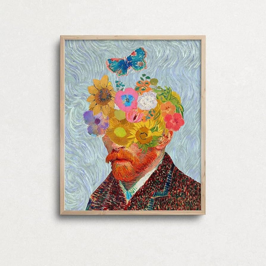 Amazon.co.jp: HD 印刷ゴッホフィギュア絵画自画像抽象蝶花